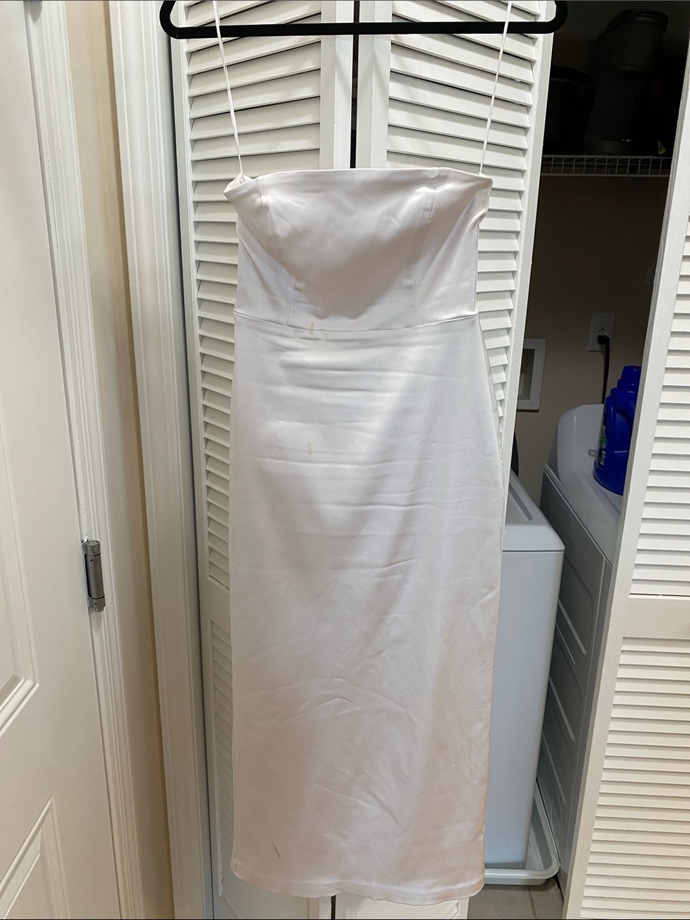 Abercrombie & Fitch White Strapless Satin Midi Dress